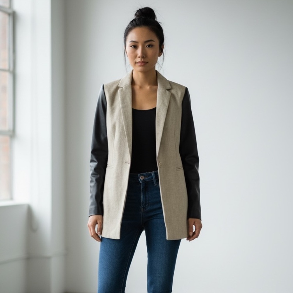 DKNY faux leather sleeve jacket